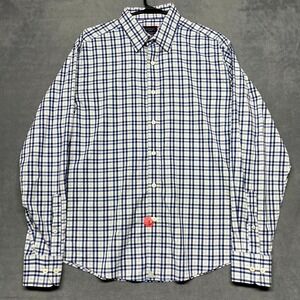 Untuckit Shirt Mens Medium Blue White Plaid Nylon Stretch Long Sleeve Button Up